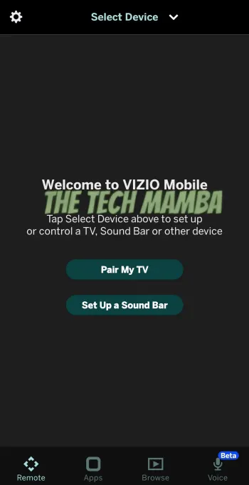 Pair My TV Option in Vizio Mobile App
