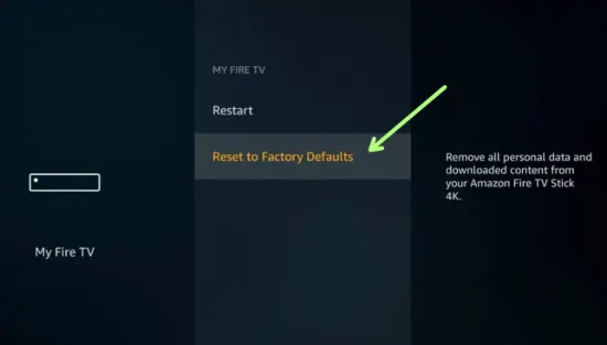 Reset to Factory Defaults Amazon Fire Stick