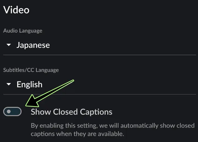 enable crunchyroll subtitles option on desktop